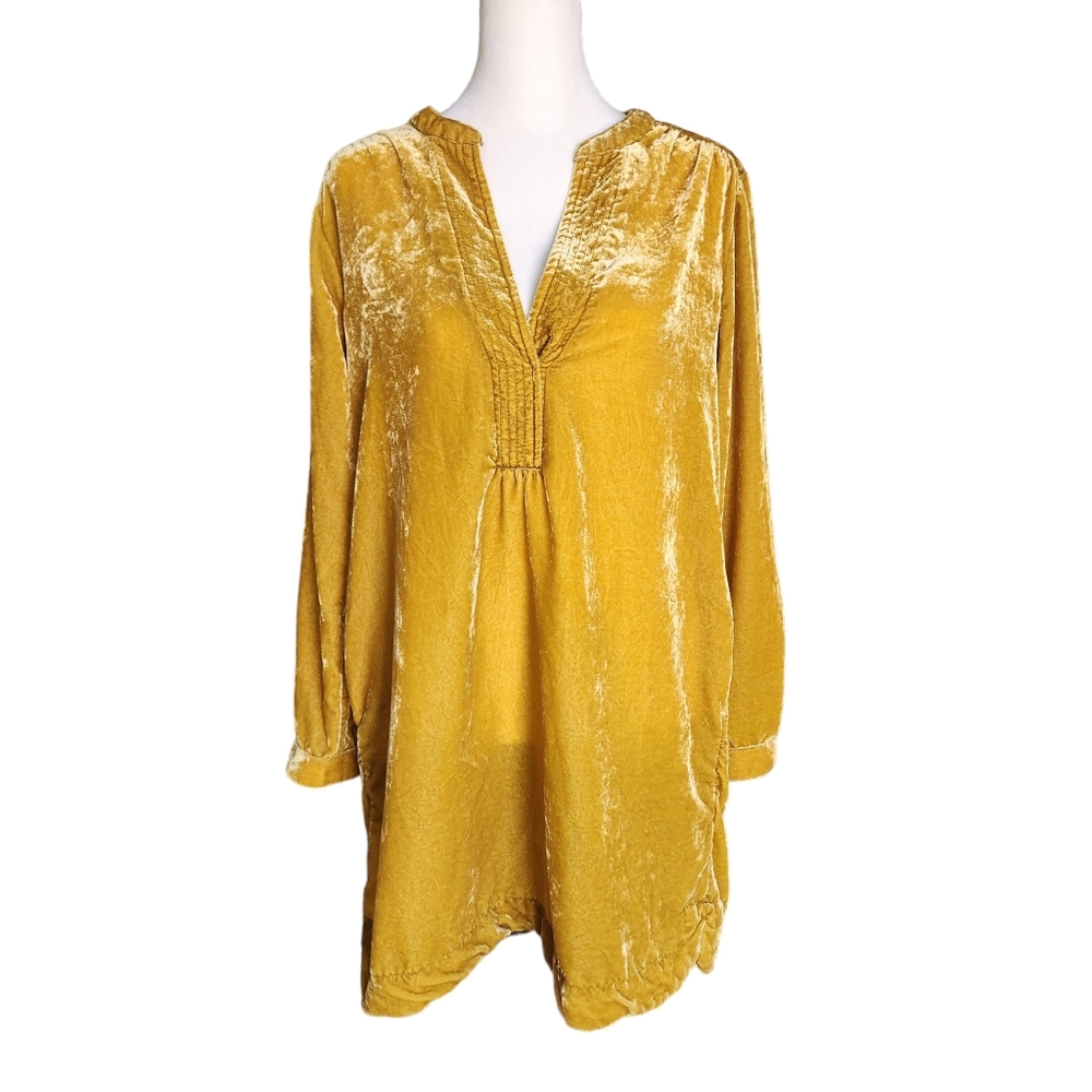 Anthropologie Velvet Dress Mustard Yellow Boho Extra Small